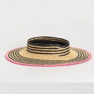 Brixton Joanna Visor Straw Summer Wide Brim Hat Women's Size Small Pink Black